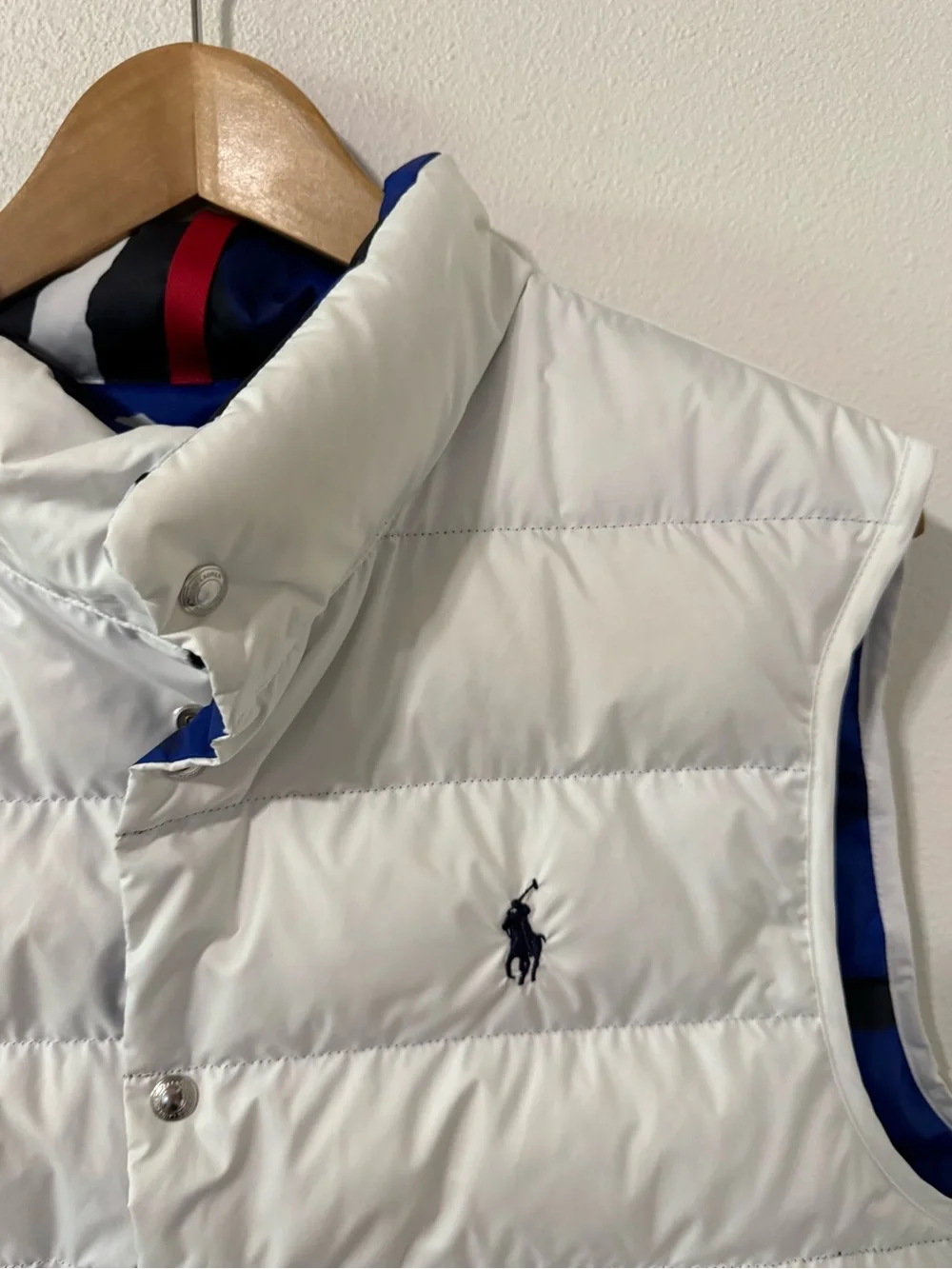 Polo Ralph Lauren Down Reveraible Vest Blue Camo/White Snap Embroidered Logo-L
